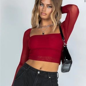 Princess Polly CITY LIGHTS LONG SLEEVE TOP RED.